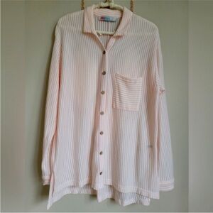 Free People better days stripe button down size small baby pink and white